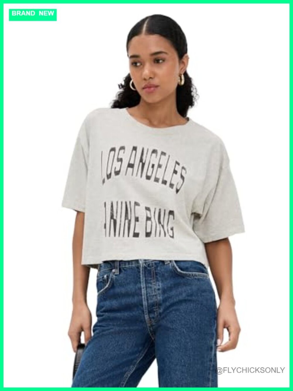 Anine Bing Johnny Cropped Tee Crew Neck Short Sleeve Graphic Los Angeles